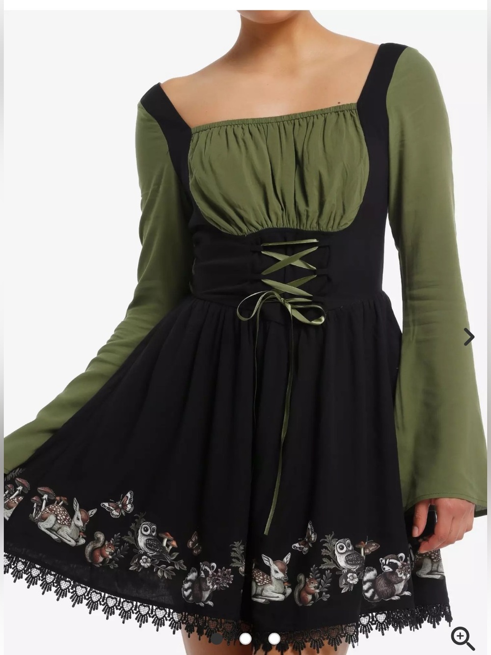 Thorn & Fable Olive and Black Lace-Up Mini Dress